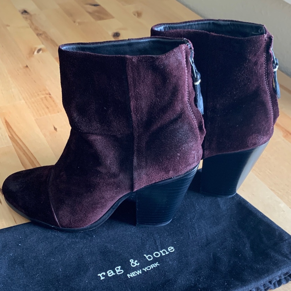 rag & bone Dark Burgundy Suede Ankle Booties